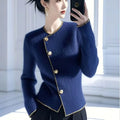 Thick Warm Solid Knitted Cardigan Women's Clothing Elegant Slim Wool O-neck Soft Sweaters