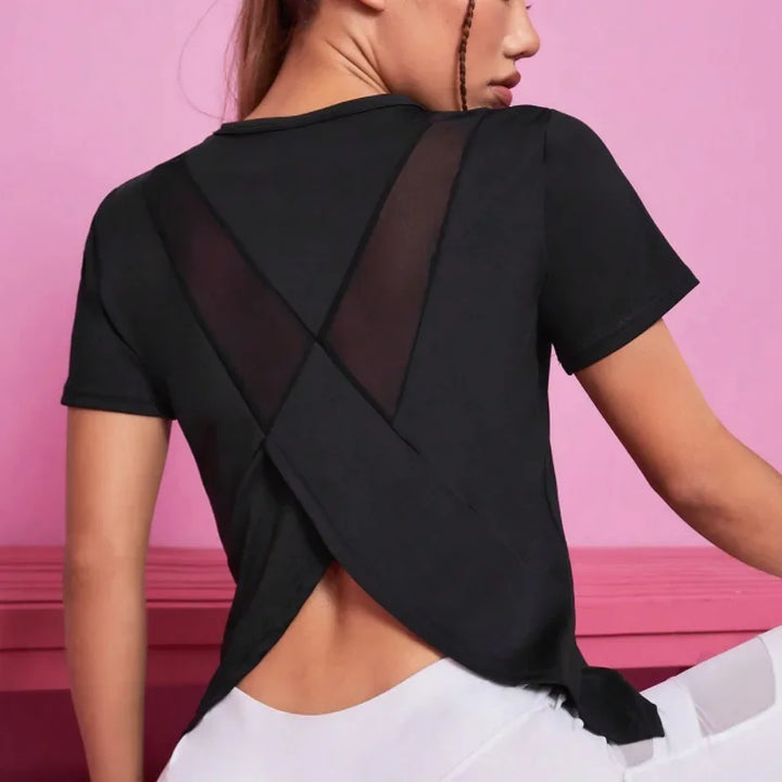 T-shirt de yoga sans couture pour femme, haut court de fitness, d'entraînement, de gym, d'athlétisme, à manches courtes, de yoga, vêtements de sport