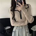 Fashion Zipper Half Height Collar Pullovers Women Clothing Fashionable Skinny Thick Top Tee Women Clothing Sweater