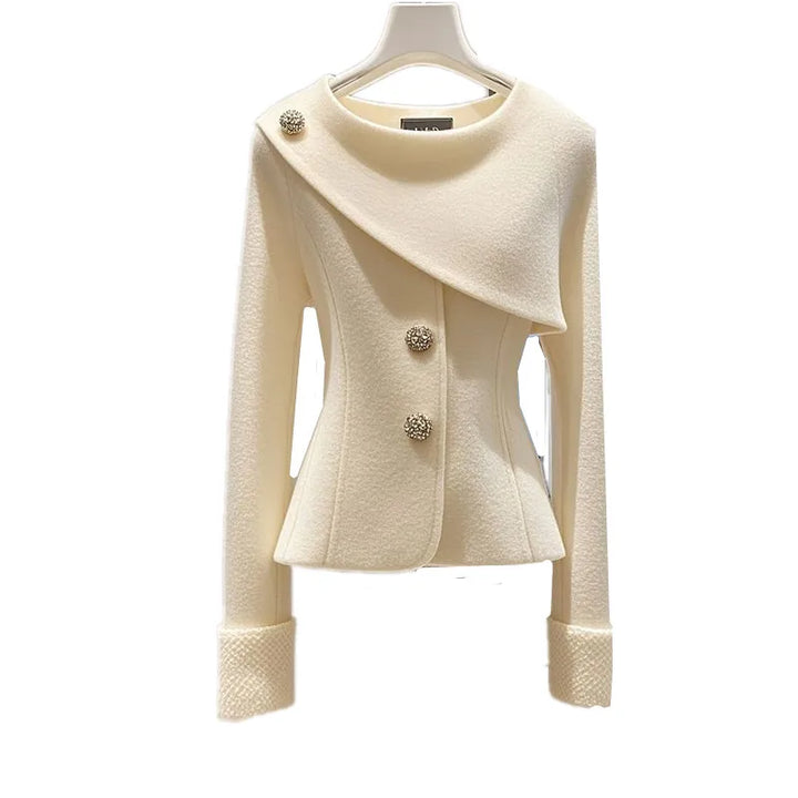 White Jacket Temperament Long Sleeve O-Neck Coat Ladies Clothes Tops Fashion Loose Outerwear