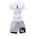 Men Quick Dry Manga Compression Shirt+Gym Shorts 2PCS Running Workou