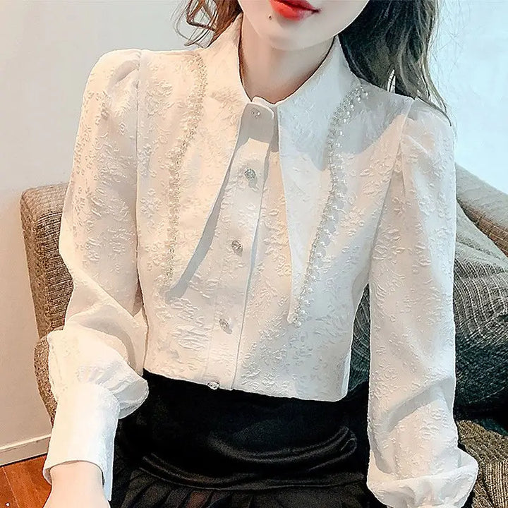 Autumn Fashion Office Lady White Blouse Elegant Long