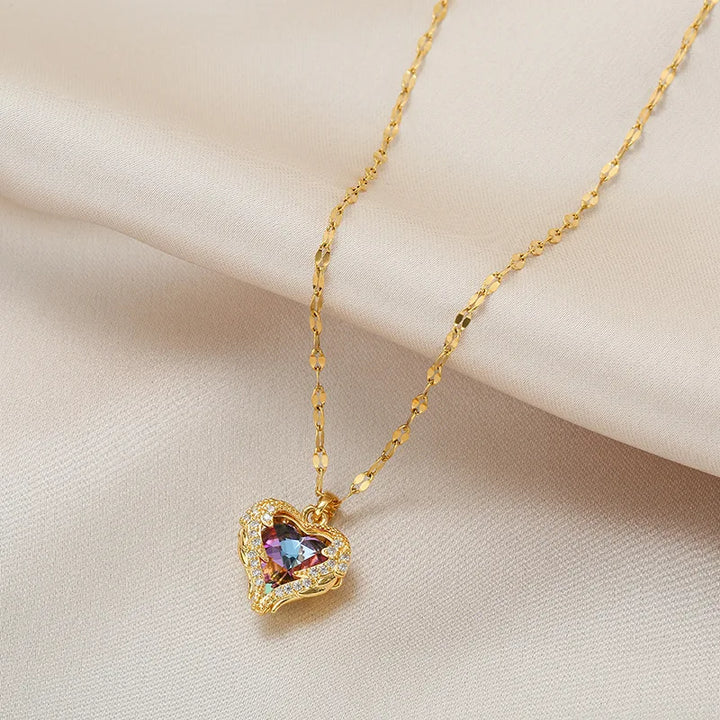 Top Luxury Colorful Crystal Ocean Heart Pendant Necklace For Women