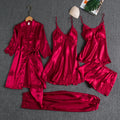 5pcs/Set Silk Robe Sleep Suit Women Home Nightwear Summer Nightdress