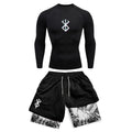 Men Quick Dry Manga Print Rash Guard+Gym Shorts 2PCS