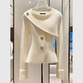 White Jacket Temperament Long Sleeve O-Neck Coat Ladies Clothes Tops Fashion Loose Outerwear