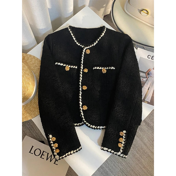 Elegant Women Cropped Quilted Coat Commute Black Blazer Winter