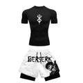 Men Quick Dry Manga Print Rash Guard+Gym Shorts 2PCS