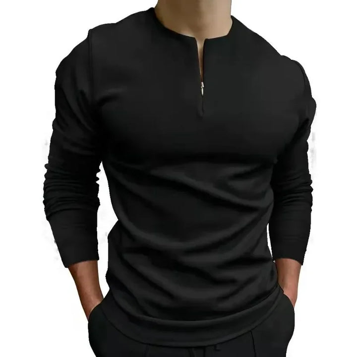 Men Tshirt Top Solid Color Long Sleeve Hidden Long-Sleeve Zipper Top T-shirts High Quality Male Tops Classic Clothes