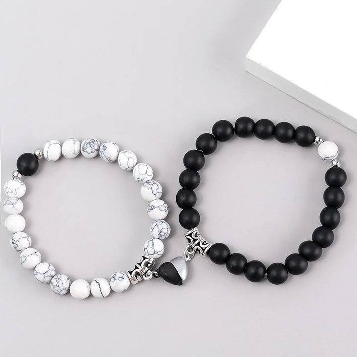 2pcs Couple Bracelet Heart Magnetic White Turquoise Beaded Jewelry Holiday Valentine’s Day Gift Jewelry Friendship Accessories