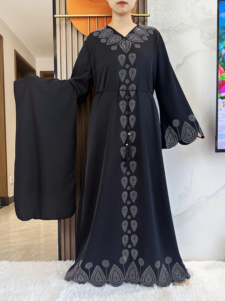 Nouvelle robe musulmane modeste en diamant de Dubaï 2024 pour femmes, élégante, arabe, femme, Hijab, Abaya 2024, vêtements islamiques à manches longues en Turquie