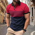 T-shirt à manches courtes à revers et imprimé à rayures respirantes, chemise boutonnée décontractée de style rétro pour hommes pour l'été