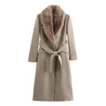 Women's Faux Fur Effect Lapels Blend Coat Jacket