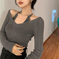 Womens version Long Sleeve Sweater Off Shoulder Knitted Pullover Jumper Sweaters Knit Sweater Casual Loose Blouse