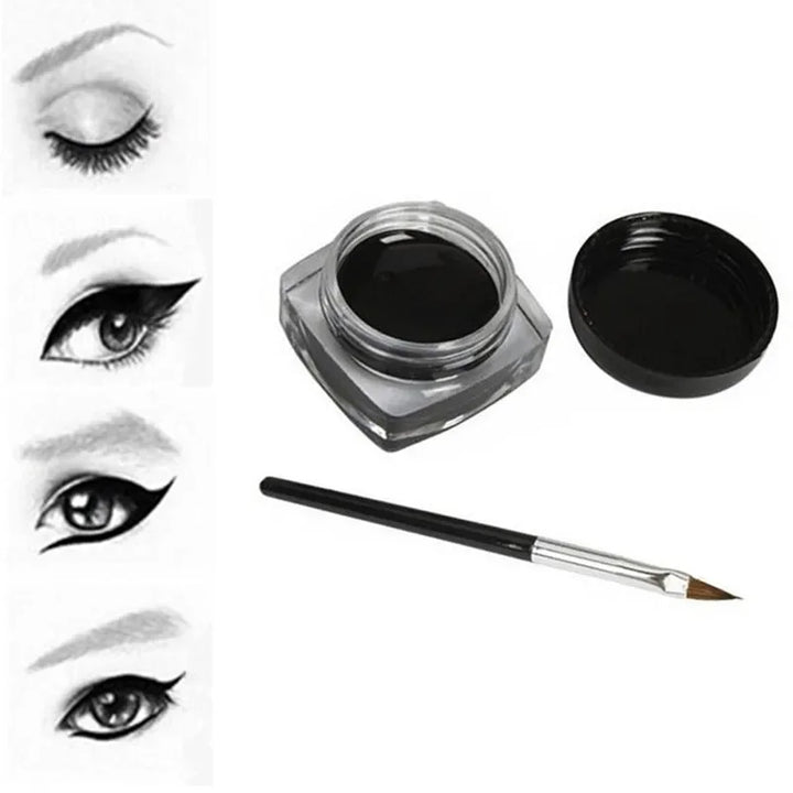 Marque Gel Eyeliner Couleur Noire avec Pinceau Maquillage Facile à Porter Eyeliner Imperméable Longue Durée Maquillage Beauté Femmes Cosmétiques