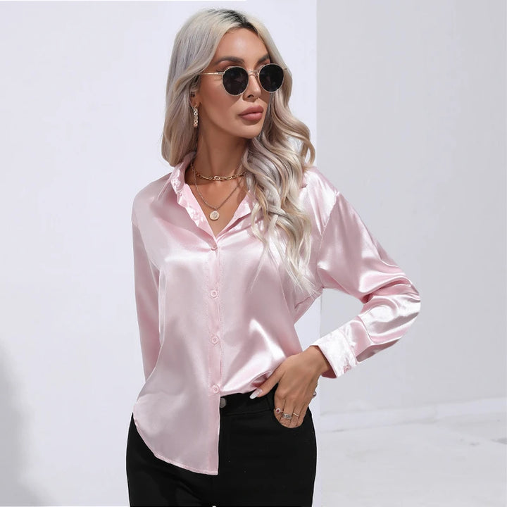 Women Shirt New Fashion Satin Women Tops Blouses Long Sleeve Silk Female Clothing Loose Solid Elegant Blouse Women