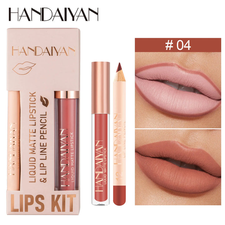 12 Colors Liquid Lipstick and Lipliner Pencil kit Fres Shipping Korean Cosmetics Makeup for Women Beauty lip stick