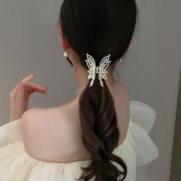 Butterfly Style Rhinestone Pearl Decor Barrettes For Hair