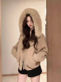 Fur Collar Long-sleeved Sweater Hoodies Coat