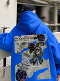 Goth Rose Graphic Print Men's Hoodies Streetwear Clothes Casual Fleece Loose Pullover Sweatshirts