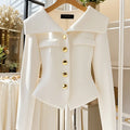 Women's White Coat Waist Long Sleeve Slim Chic Short Outwear High-End Solid Color Top Clothing Office Jackets Ladies