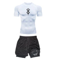 Men Quick Dry Manga Compression Shirt+Gym Shorts 2PCS Running Workou