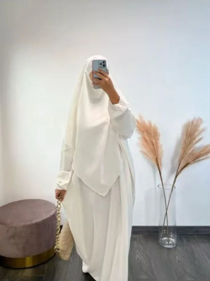 Abaya avec Khimar Long Hijab Jilbab Ensemble 2 Pièces