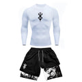 Men Quick Dry Manga Print Rash Guard+Gym Shorts 2PCS