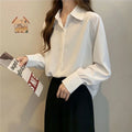 Women Chiffon White Shirt Fashion Loose Long Sleeve Tops Casual Office Ladies All Match Shirts