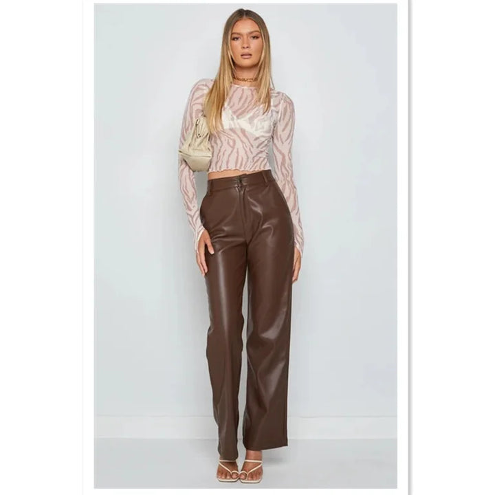 Pantalon en cuir taille haute