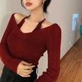 Womens version Long Sleeve Sweater Off Shoulder Knitted Pullover Jumper Sweaters Knit Sweater Casual Loose Blouse