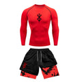 Men Quick Dry Manga Print Rash Guard+Gym Shorts 2PCS