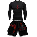 Men Quick Dry Manga Print Rash Guard+Gym Shorts 2PCS