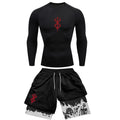 Men Quick Dry Manga Print Rash Guard+Gym Shorts 2PCS