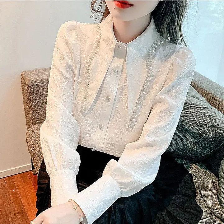 Autumn Fashion Office Lady White Blouse Elegant Long