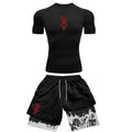 Men Quick Dry Manga Print Rash Guard+Gym Shorts 2PCS