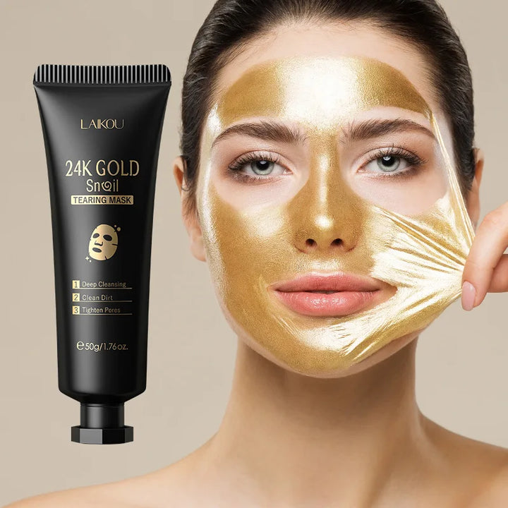 Masque peeling facial au collagène actif d'escargot en or 24 carats, soin de la peau du visage, masque peeling facial nourrissant les points noirs, soin de la peau