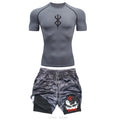 Men Quick Dry Manga Compression Shirt+Gym Shorts 2PCS Running Workou