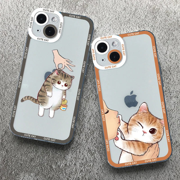 Coque de téléphone à motif de chat mignon et drôle pour iPhone 16 15 14 13 12 11 Pro Max Mini XS X XR SE2020 7 8 Plus Transparent Clear Soft Cover