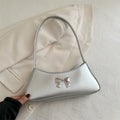 Trendy Shoulder Bag Underarm Bag Silver Bow Small Square Bag For Women