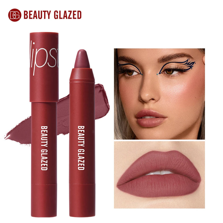 Beauty Glazed Matte Lipstick Pencil Waterproof Long Lasting Lip Balm 12 Colors Velvet Lip Liner Pen Lips Makeup Women Cosmetics