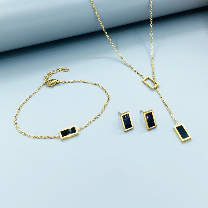 Ensemble de bijoux pour femme en acier inoxydable 3 pièces avec collier et bracelet en coquillage noir et boucles d'oreilles