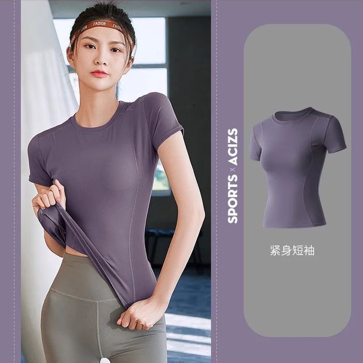 Spring Summer New Yoga Clothes Top Short Sleeve Women's Workout Simple Running Fitness T-shirt Gym Sport Running