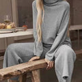 Long Sleeve Wide Leg Pants Fashion Loose High Collar Knit Casual Two-piece Set