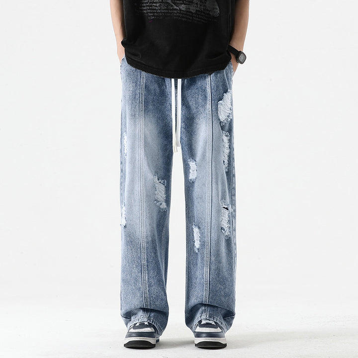 Fashion Men Loose Drawstring Straight-leg Pants