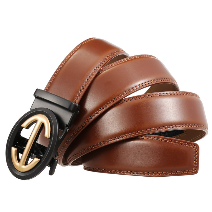 Ceinture à boucle automatique en alliage pour homme, simple, en cuir de vache à deux couches