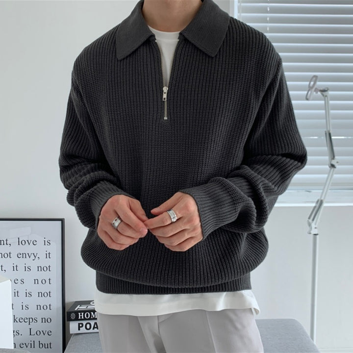 Pull à revers pour homme, tricot ample et légèrement mature, tendance, hiver