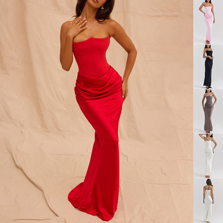 Robe longue tube slim sexy à la mode, bandeau, dos nu, robes de soirée pour femmes