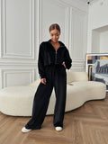 Waist Wide Leg Trousers Velvet Casual Two Suit Women