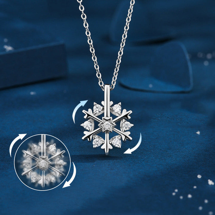 Collier flocon de neige rotatif en argent 925 pour femme, design de niche de luxe, bijoux en strass brillants, cadeau d'anniversaire pour l'automne et l'hiver pour les amis